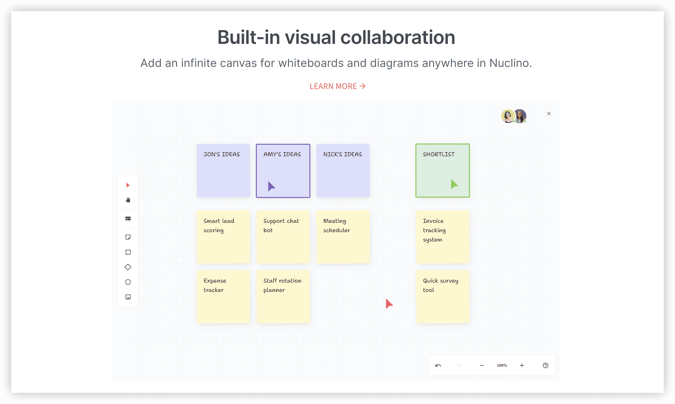 Nuclino产品页截图，含核心功能界面