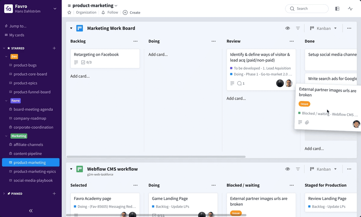 产品管理系统 Favro 产品图