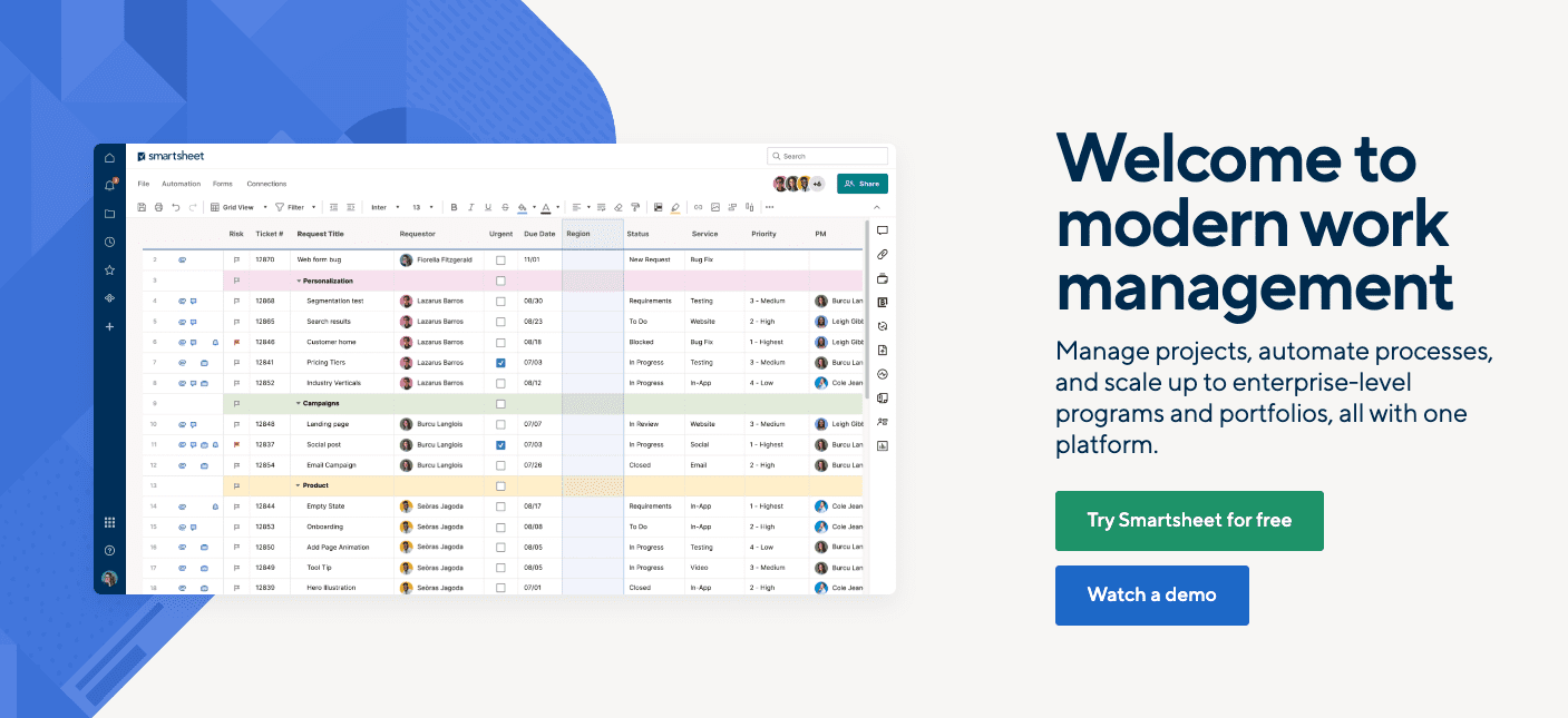 项目管理工具选型 Smartsheet 产品图